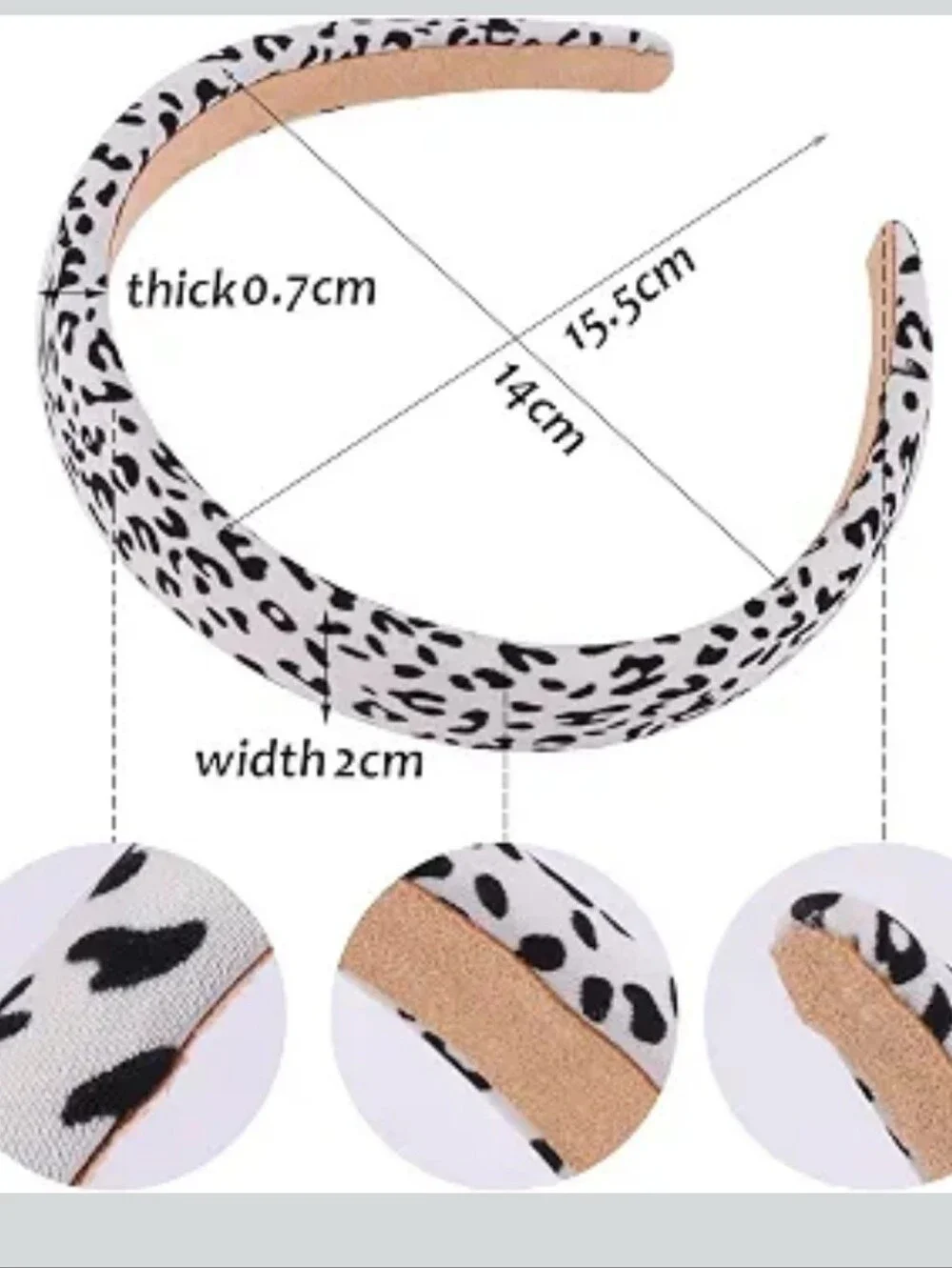 Leopard Print Padded Headband - White & Black
